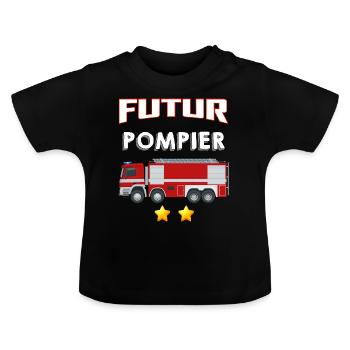 Futur pompier Idée Cadeau Petit Garçon Cadeau Fils - T-shirt bio col rond Bébé - noir - Devant