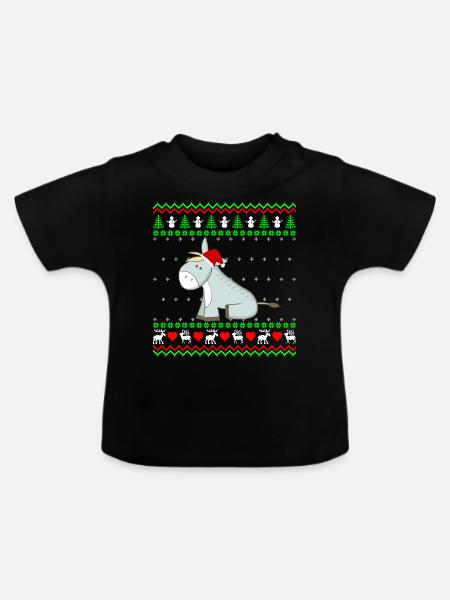 Süßer Esel Maultier Ugly Christmas Geschenk - Baby Bio-T-Shirt mit Rundhals - Schwarz