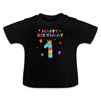 happy Birthday - Baby Organic T-Shirt with Round Neck - black - Front