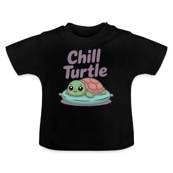 Tortue mignonne sur oreiller - T-shirt bio col rond Bébé - noir - Devant
