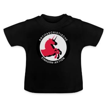 Antifaschistische Einhorn-Aktion - Baby Bio-T-Shirt mit Rundhals - Schwarz - Vorne