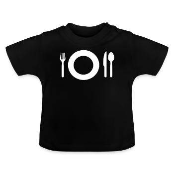 Couteau à fourchette fourchette cuillère assiette cadeau - T-shirt bio col rond Bébé - noir - Devant