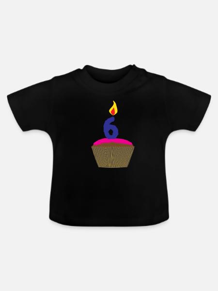 Cupcake mit Kerze Nummer 6 - Baby Bio-T-Shirt mit Rundhals - Schwarz