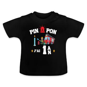 1 An Pin pon Pompier Cadeau anniversaire - T-shirt bio col rond Bébé - noir - Devant