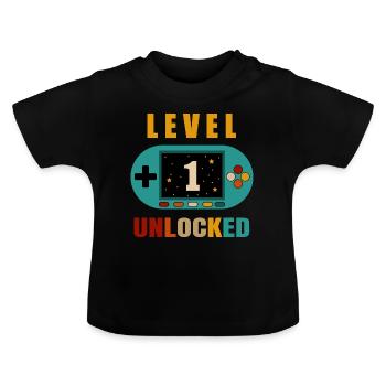 niveau 1 déverrouillé. 1er anniversaire - T-shirt bio col rond Bébé - noir - Devant