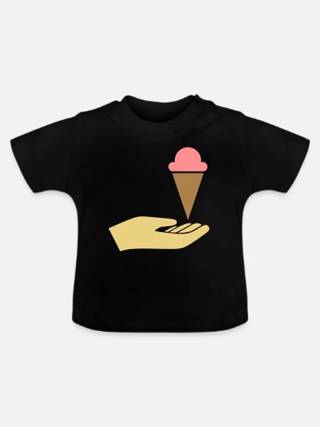 Hand reicht Eis - Baby Bio-T-Shirt mit Rundhals - Schwarz