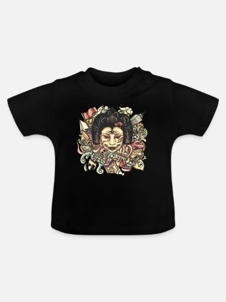 Gueisha Doodle Flat - Baby Bio-T-Shirt mit Rundhals - Schwarz