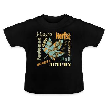 herbst schrift mit blatt e 204 - Baby Bio-T-Shirt mit Rundhals - Schwarz - Vorne