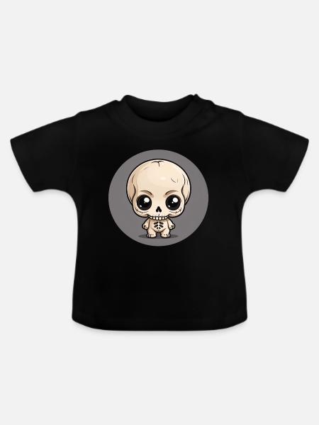 Halloween - Little Cute Skeleton - Baby Organic T-Shirt with Round Neck - black