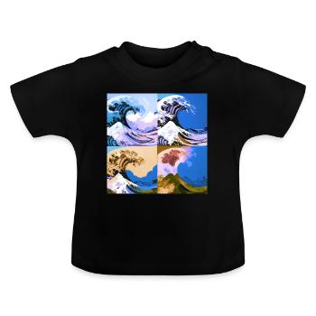 Vague de kanagawa, vague, illustration, Japon, bleu - T-shirt bio col rond Bébé - noir - Devant