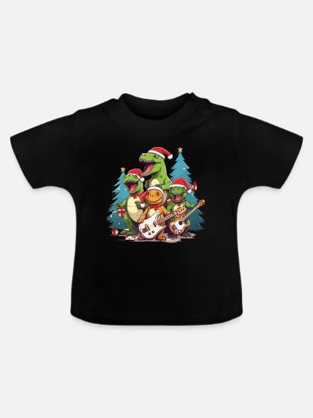 Dinosaur Band Christmas - Baby Organic T-Shirt with Round Neck - black