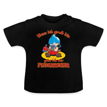 CD - Wenn ich groß bin gehe ich zur Feuerwehr - - Baby Bio-T-Shirt mit Rundhals - Schwarz - Vorne