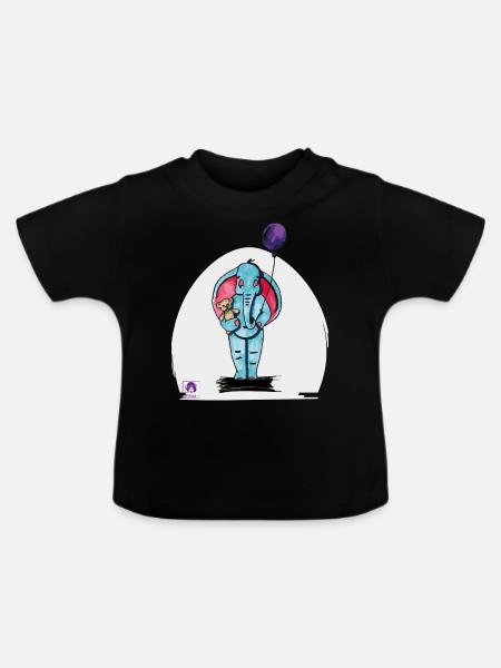 Elijah der Elefant - Baby Bio-T-Shirt mit Rundhals - Schwarz