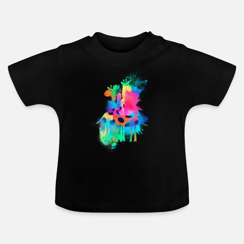 Girafe afrique coloré - T-shirt bio col rond Bébé - noir