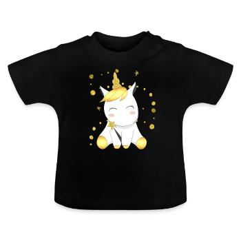 zaubere Einhorn mit Zauberstab - Baby Bio-T-Shirt mit Rundhals - Schwarz - Vorne
