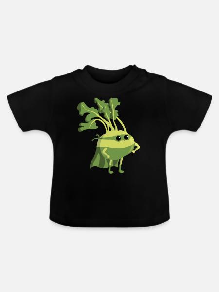 Kohlrabi Gemüse Superfood Vegetarier Vegan Held - Baby Bio-T-Shirt mit Rundhals - Schwarz