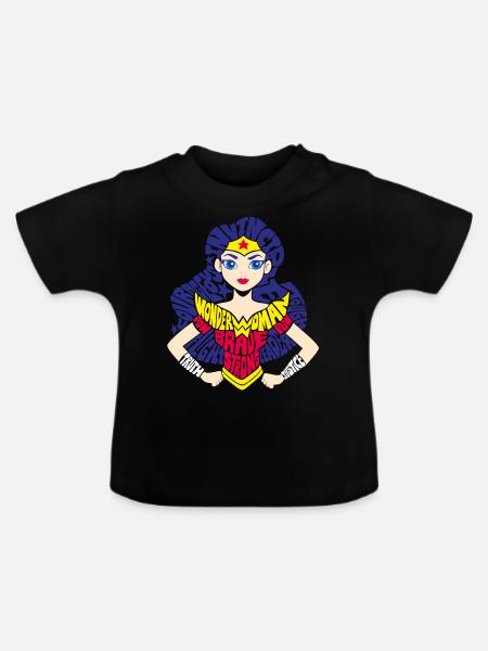 DC Super Hero Girls Wonder Woman Typografie - Økologisk T-shirt til baby, rund hals - sort