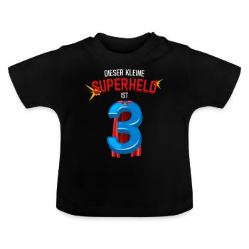 Superheld 3 Jahre alt - 3 Geburtstag - Baby Bio-T-Shirt mit Rundhals - Schwarz - Vorne