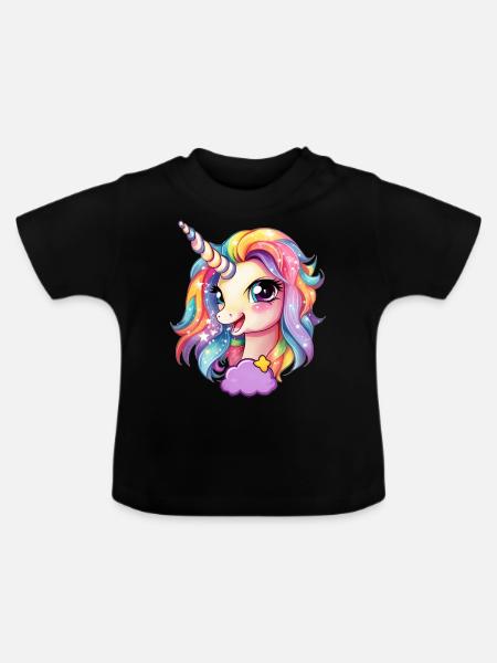 Liebliches Einhorn - Baby Bio-T-Shirt mit Rundhals - Schwarz