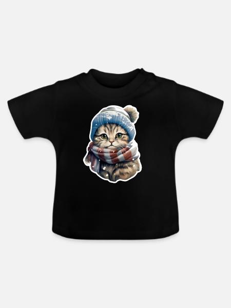 Katze im Winter - Baby Bio-T-Shirt mit Rundhals - Schwarz