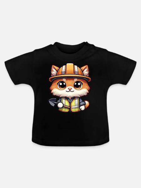 Cute Cat Construction Worker - Baby Bio-T-Shirt mit Rundhals - Schwarz