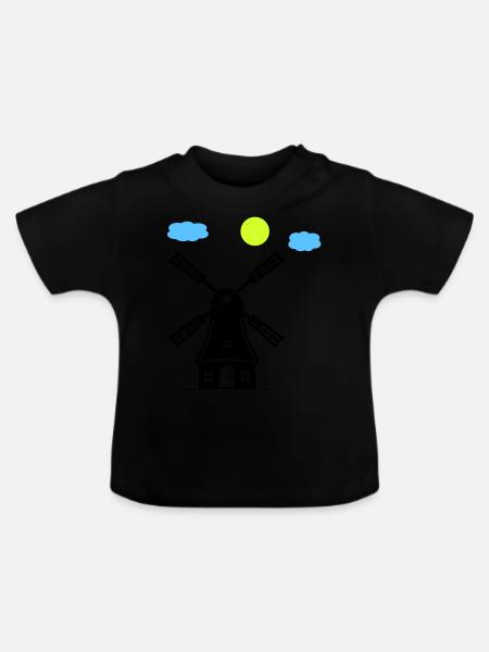 windmühle - Baby Bio-T-Shirt mit Rundhals - Schwarz