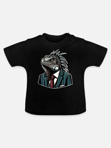 Leguan Im Anzug - Baby Bio-T-Shirt mit Rundhals - Schwarz