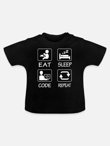 Essen Schlaf Code Wiederholen - Baby Bio-T-Shirt mit Rundhals - Schwarz