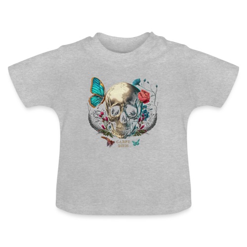 carpe diem - Totenkopf, Schmetterling, Blumen - Baby Bio-T-Shirt mit Rundhals