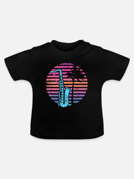 90er Jahre Saxophon - Baby Bio-T-Shirt mit Rundhals - Schwarz