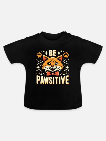 Be pawsitive süße Katze - Baby Bio-T-Shirt mit Rundhals - Schwarz