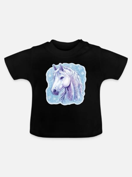 Pferd Schneeflocken  - Baby Bio-T-Shirt mit Rundhals - Schwarz