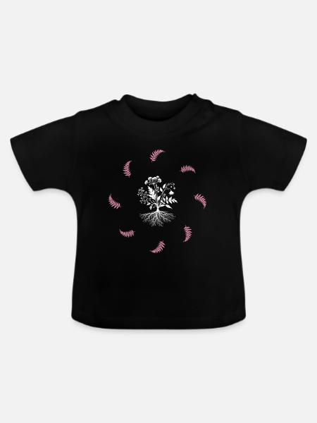 Blumenwurzel & Farn - Dark Botanical - Baby Bio-T-Shirt mit Rundhals - Schwarz