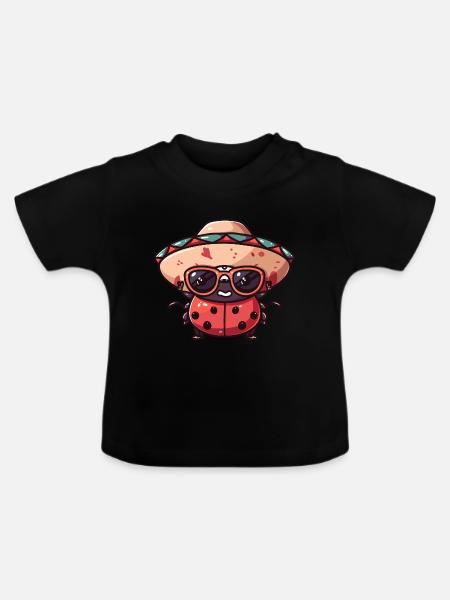 Marienkäfer Sombrero - Baby Bio-T-Shirt mit Rundhals - Schwarz