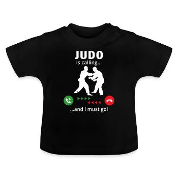 Judo ruft und ich muss gehen - Baby Bio-T-Shirt mit Rundhals - Schwarz - Vorne