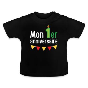 Mon premier anniversaire - T-shirt bio col rond Bébé - noir - Devant