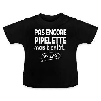 Pas encore pipelette mais bientôt - T-shirt bio col rond Bébé - noir - Devant