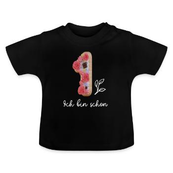 1. Geburtstag / Ich bin schon 1(eins) - Baby Bio-T-Shirt mit Rundhals - Schwarz - Vorne