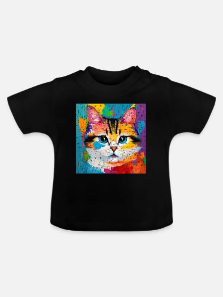 Katze Hauskatze Ölgemälde - Baby Bio-T-Shirt mit Rundhals - Schwarz