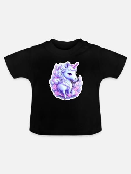 Niedliches Einhorn - Baby Bio-T-Shirt mit Rundhals - Schwarz