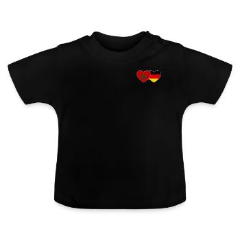 Marokko Deutschland Flagge Herz - Baby Bio-T-Shirt mit Rundhals - Schwarz - Vorne