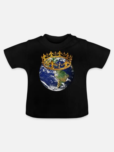 Krone auf der Erde - Baby Bio-T-Shirt mit Rundhals - Schwarz