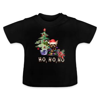 Weihnachtshund Yorkshire Terrier - Baby Bio-T-Shirt mit Rundhals - Schwarz - Vorne