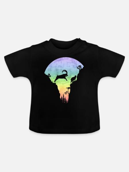 Springender Steinbock - Baby Bio-T-Shirt mit Rundhals - Schwarz