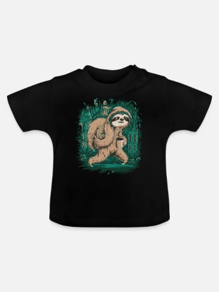 sloth jungle walk - Baby Bio-T-Shirt mit Rundhals - Schwarz