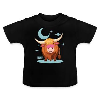 Highland Snooze Kuh - Baby Bio-T-Shirt mit Rundhals - Schwarz - Vorne