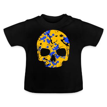 Skull Colorful Camo - Baby Organic T-Shirt with Round Neck - black - Front