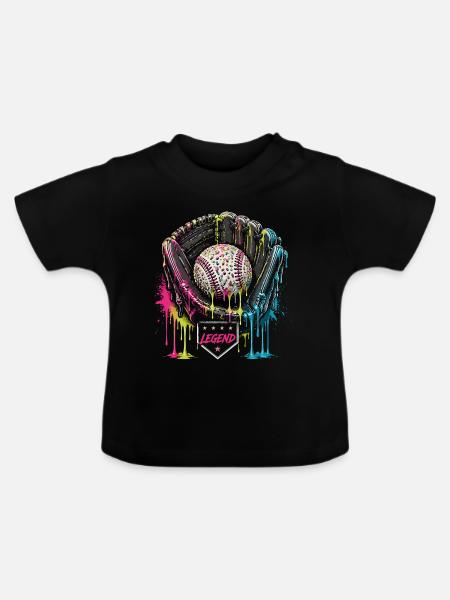 Baseball Handschuh Legend Bunt Grafik - Baby Bio-T-Shirt mit Rundhals - Schwarz