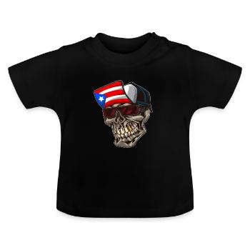 Cool Porto Rico tête de mort avec casquette et drapeau - T-shirt bio col rond Bébé - noir - Devant