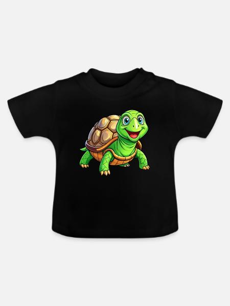 Mega süße Schildkröte - Baby Bio-T-Shirt mit Rundhals - Schwarz